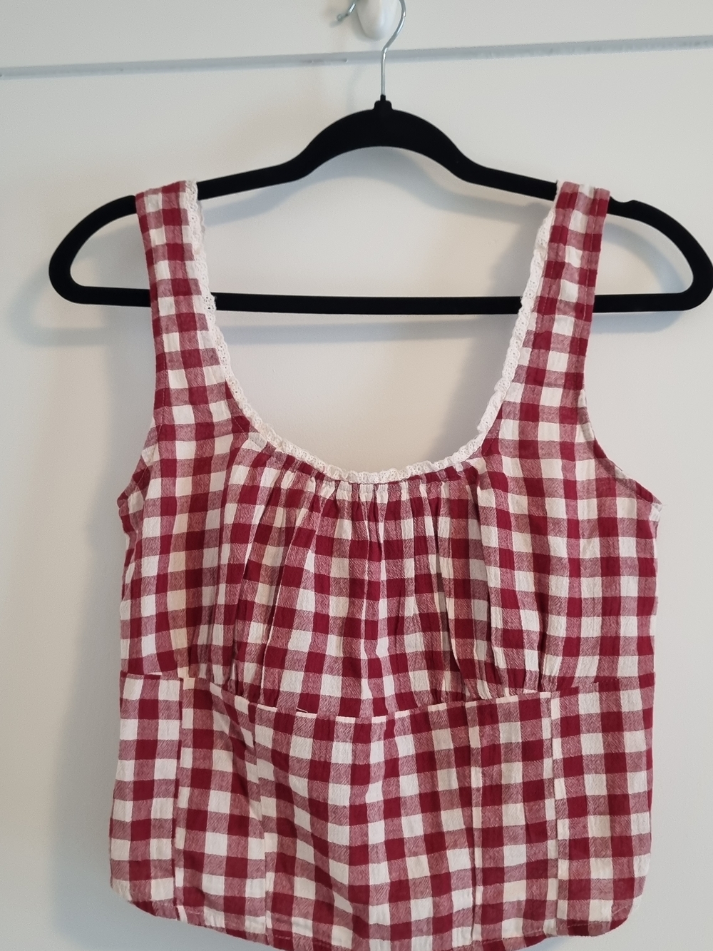 Red & White Gingham Sleeveless Blouse